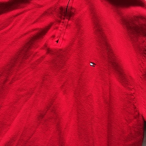 Tommy Hilfiger Red Quarter-Zip Sweater – Size Medium | Preppy Casual Staple | - Picture 2 of 6